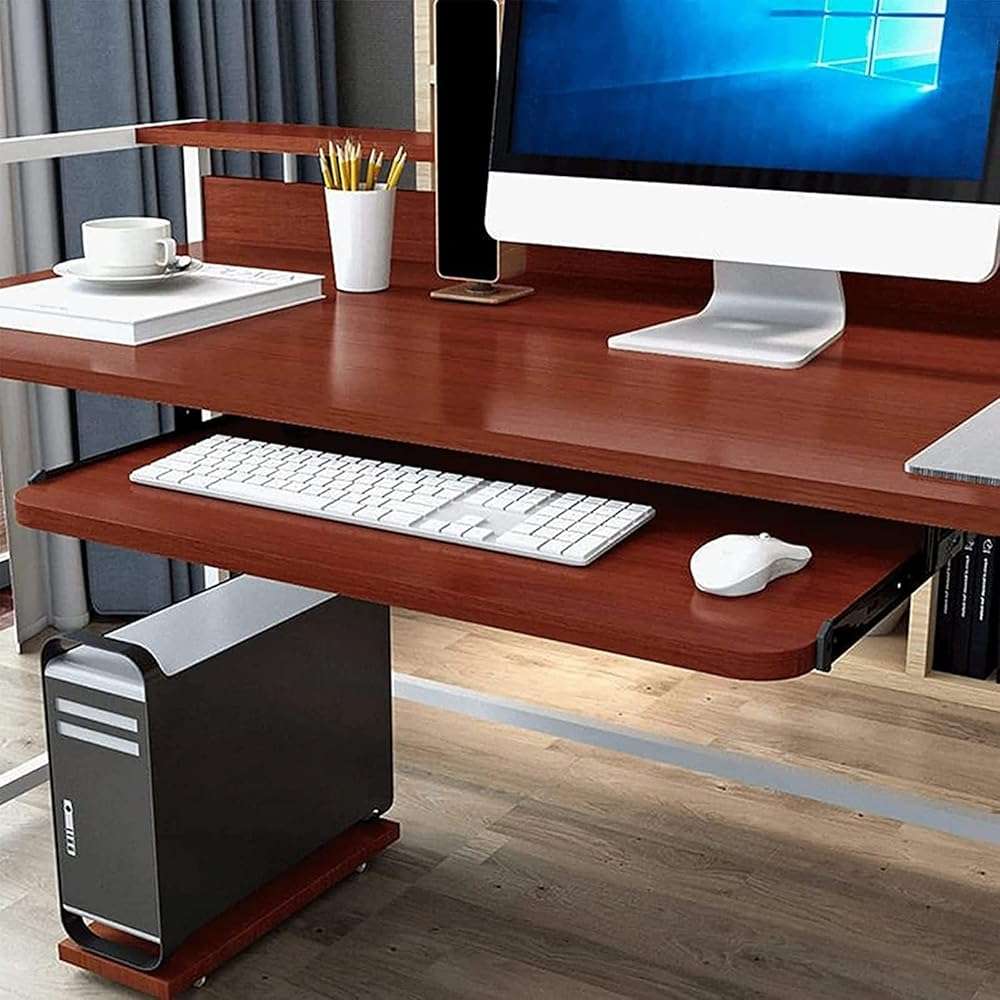 Keyboard Tray Under Desk Storage, Desk Extender for Keyboard And Mouse, Wooden Keyboard Drawer Tray Under Desk Sliding Keyboard Platforms Ergonomic Underdesk Keyboard Tray Shelf, Easy Installation - Image 1