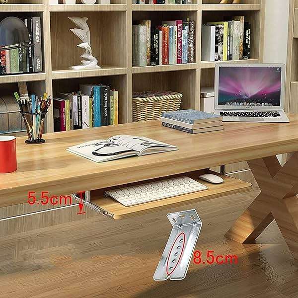Keyboard Tray Under Desk Storage, Desk Extender for Keyboard And Mouse, Wooden Keyboard Drawer Tray Under Desk Sliding Keyboard Platforms Ergonomic Underdesk Keyboard Tray Shelf, Easy Installation - Image 3