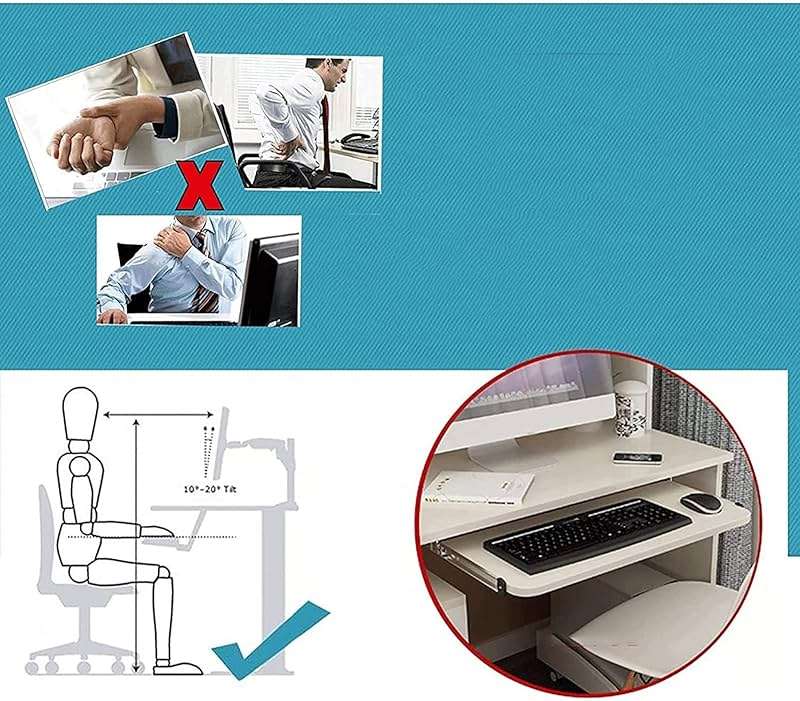 Keyboard Tray Under Desk Storage, Desk Extender for Keyboard And Mouse, Wooden Keyboard Drawer Tray Under Desk Sliding Keyboard Platforms Ergonomic Underdesk Keyboard Tray Shelf, Easy Installation - Image 7