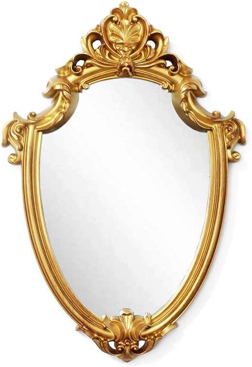 Eaoundm 16.5 x 11 inch Vintage Mirror Antique Mirror Decorative wall Mirror Shield Shape (Brush Gold) - Image 1