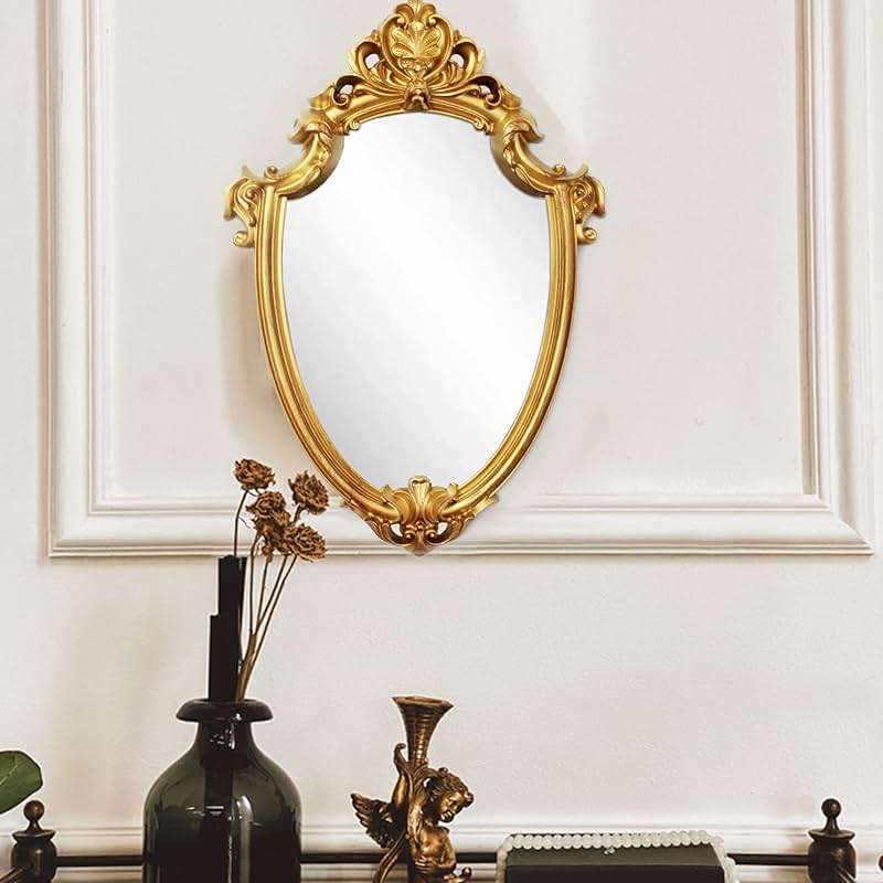 Eaoundm 16.5 x 11 inch Vintage Mirror Antique Mirror Decorative wall Mirror Shield Shape (Brush Gold) - Image 2
