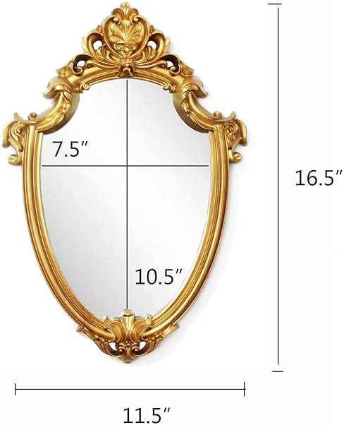 Eaoundm 16.5 x 11 inch Vintage Mirror Antique Mirror Decorative wall Mirror Shield Shape (Brush Gold) - Image 3