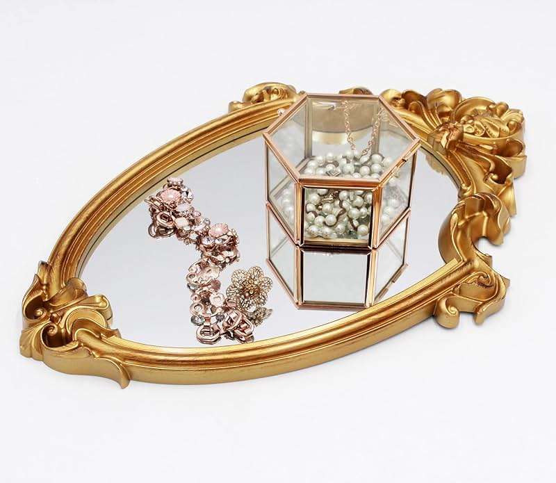 Eaoundm 16.5 x 11 inch Vintage Mirror Antique Mirror Decorative wall Mirror Shield Shape (Brush Gold) - Image 4