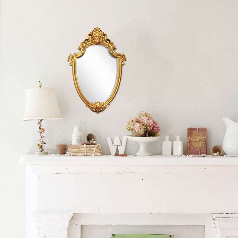 Eaoundm 16.5 x 11 inch Vintage Mirror Antique Mirror Decorative wall Mirror Shield Shape (Brush Gold) - Image 5