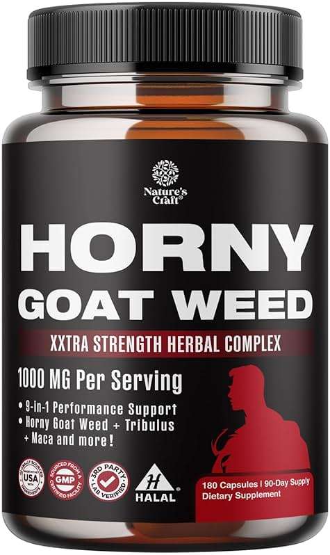 Horny Goat Weed for Male Enhancement - Testosterone Booster Supplement for Men - 1000mg per serving Complex with Tongkat Ali Saw Palmetto Extract & Panax Ginseng - Black Maca Root for Stamina & Energy - Image 1