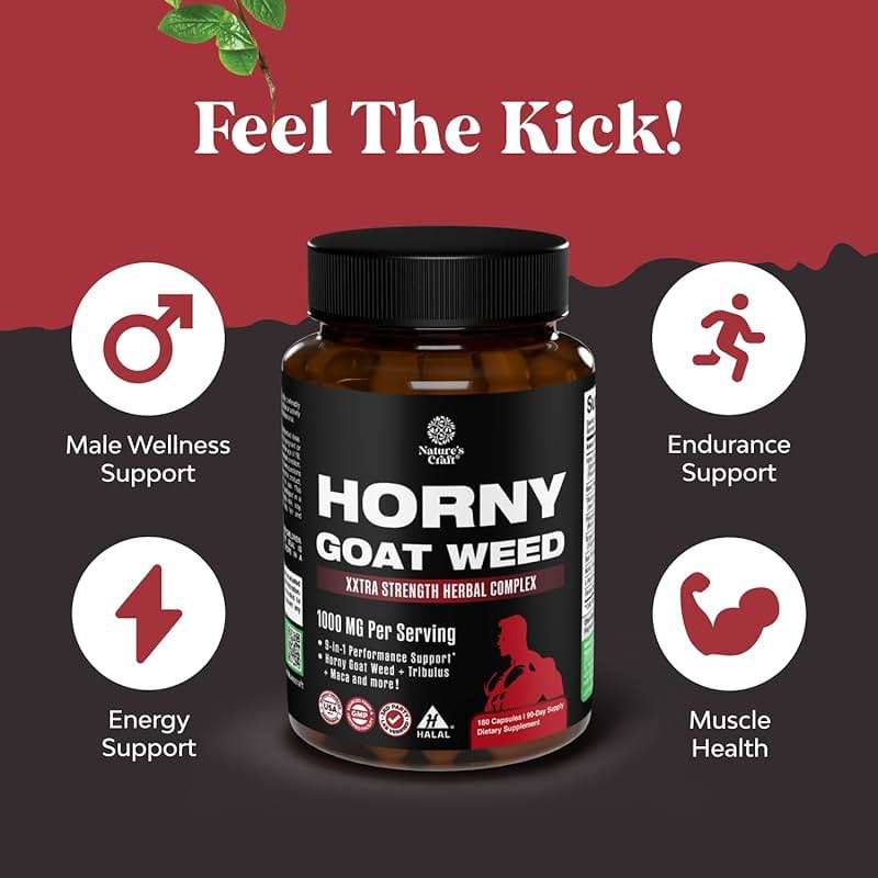 Horny Goat Weed for Male Enhancement - Testosterone Booster Supplement for Men - 1000mg per serving Complex with Tongkat Ali Saw Palmetto Extract & Panax Ginseng - Black Maca Root for Stamina & Energy - Image 3