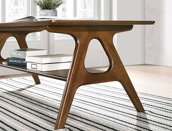 Arona Mid-Century Modern Wood Coffee Table with Shelf - Image 5