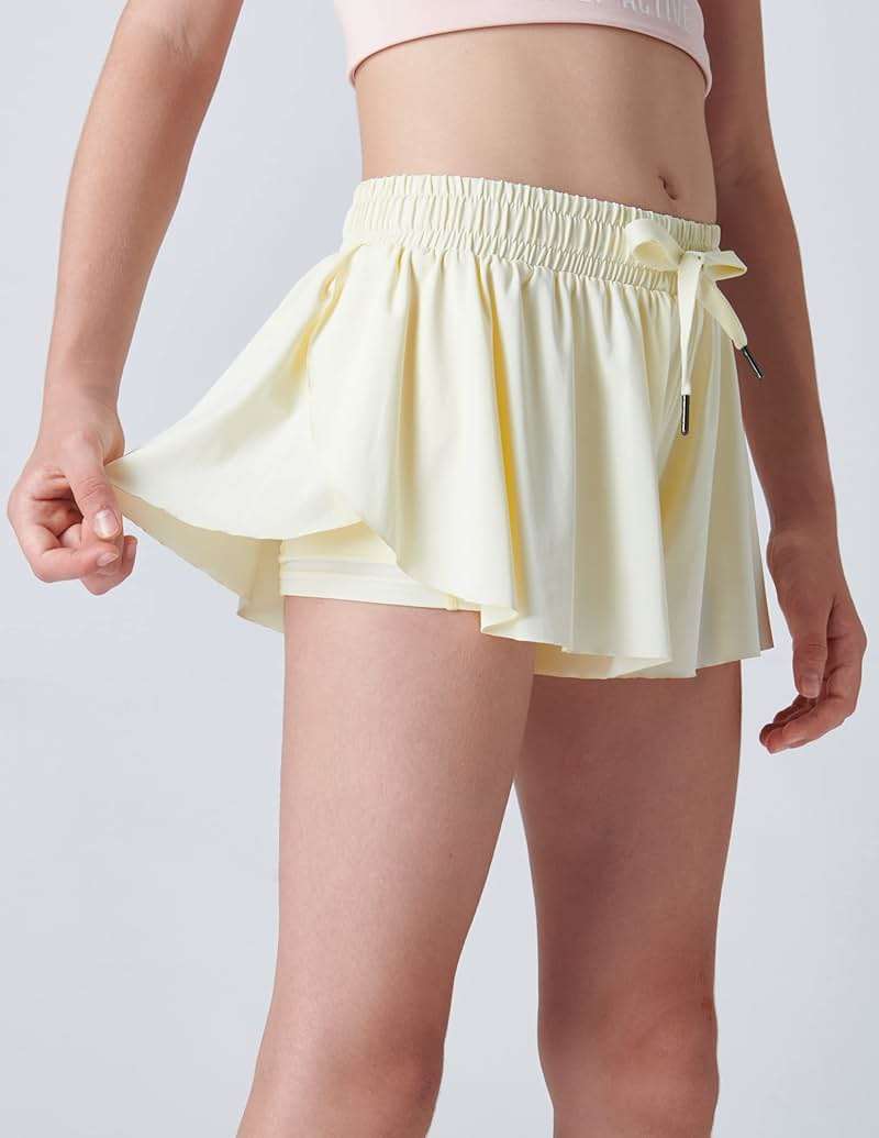 1 or 3 Pack Girls Flowy Shorts with Spandex Liner & Pocket, 2-in-1 Athletic Butterfly Shorts for Running Dance - Image 3