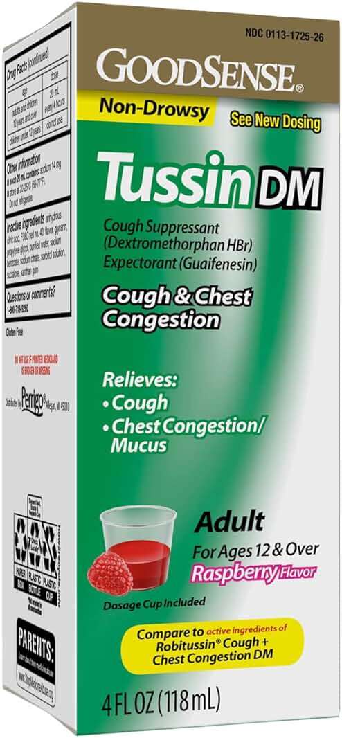 GoodSense Tussin DM, Cough Plus Chest Congestion, Raspberry Flavor - Image 1