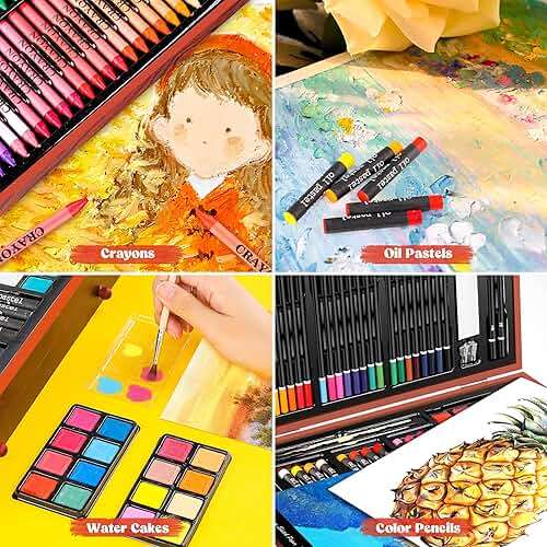 Caliart Art Supplies, 153-Pack Deluxe Art Set in Wooden Case, Crafts Drawing Painting Kits with 2 A4 Sketch Pads, Coloring Book, Birthday Gifts for Teens Girls Boys Kids Adults Artists - Image 4