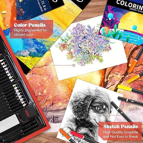 Caliart Art Supplies, 153-Pack Deluxe Art Set in Wooden Case, Crafts Drawing Painting Kits with 2 A4 Sketch Pads, Coloring Book, Birthday Gifts for Teens Girls Boys Kids Adults Artists - Image 5