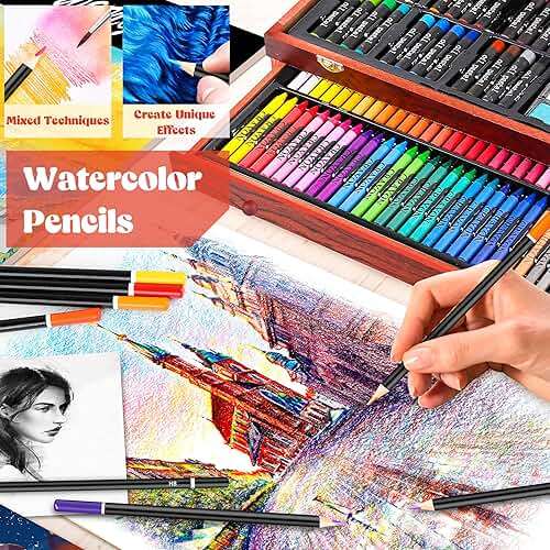Caliart Art Supplies, 153-Pack Deluxe Art Set in Wooden Case, Crafts Drawing Painting Kits with 2 A4 Sketch Pads, Coloring Book, Birthday Gifts for Teens Girls Boys Kids Adults Artists - Image 6