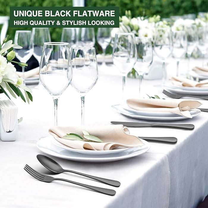 60-Piece Black Silverware Set with Organizer, AIVIKI Stainless Steel Flatware for 12, Cutlery Utensil Set for Home Restaurant, Tableware Includes Knife Fork Spoon Set, Mirror Polished - Image 2
