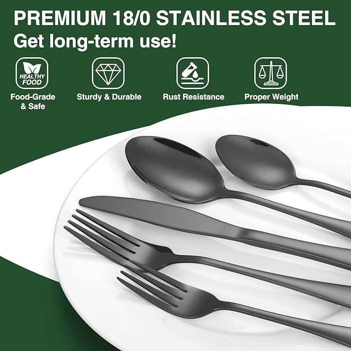 60-Piece Black Silverware Set with Organizer, AIVIKI Stainless Steel Flatware for 12, Cutlery Utensil Set for Home Restaurant, Tableware Includes Knife Fork Spoon Set, Mirror Polished - Image 4