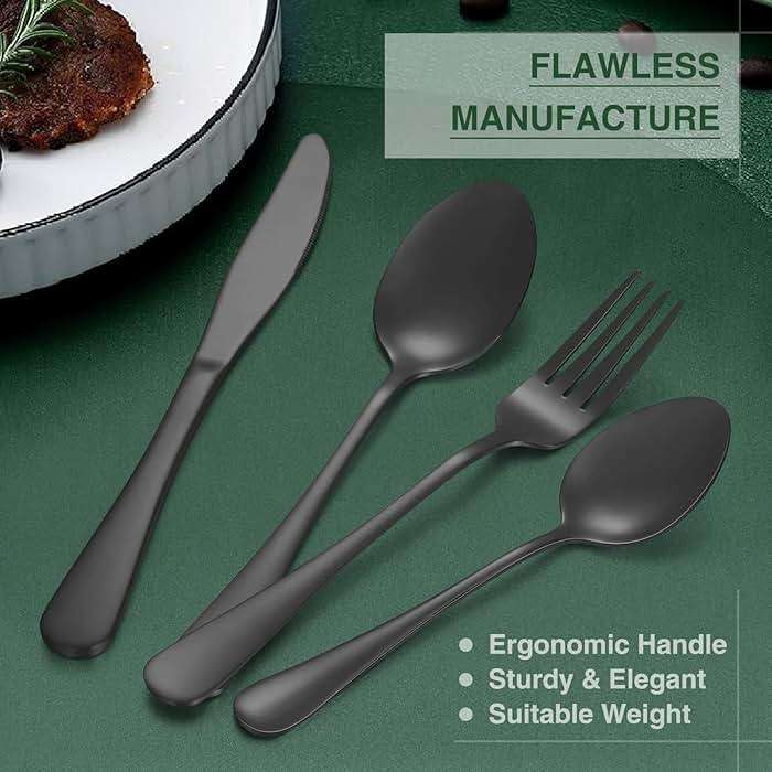 60-Piece Black Silverware Set with Organizer, AIVIKI Stainless Steel Flatware for 12, Cutlery Utensil Set for Home Restaurant, Tableware Includes Knife Fork Spoon Set, Mirror Polished - Image 5