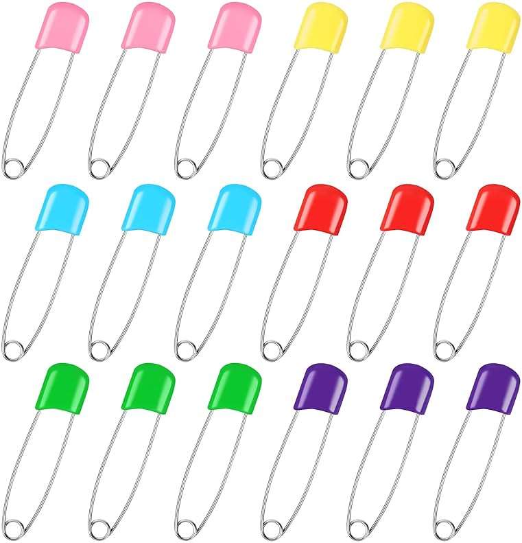 Joyberg 100 Pcs Diaper Pins, Baby Safety Pins, Diaper Pins for Cloth Diapers, Heavy Duty, Stainless Steel, ABS Plastic, Colorful (Red, Yellow, Pink, Blue, Green, Purple), 2.2in, Safe Locking Closures - Image 1