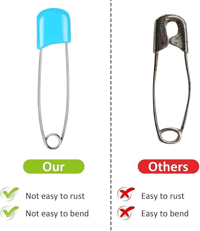 Joyberg 100 Pcs Diaper Pins, Baby Safety Pins, Diaper Pins for Cloth Diapers, Heavy Duty, Stainless Steel, ABS Plastic, Colorful (Red, Yellow, Pink, Blue, Green, Purple), 2.2in, Safe Locking Closures - Image 3
