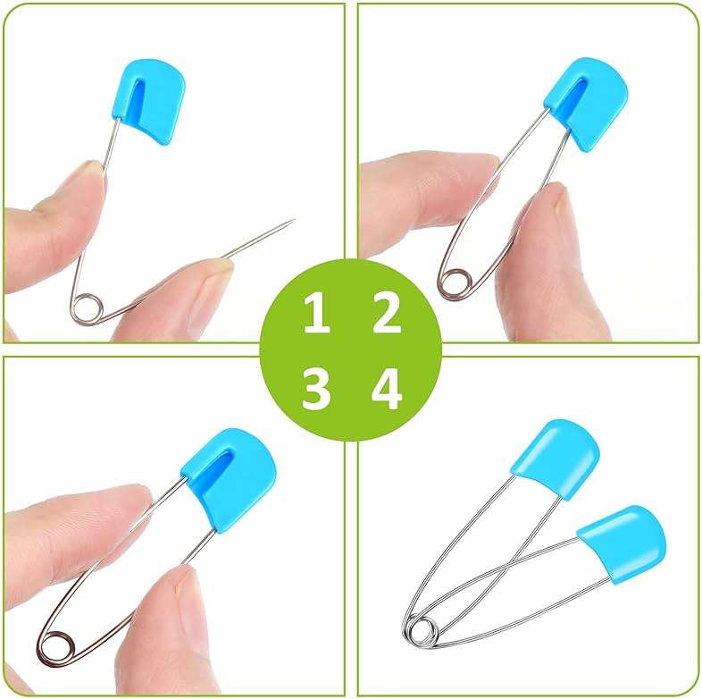 Joyberg 100 Pcs Diaper Pins, Baby Safety Pins, Diaper Pins for Cloth Diapers, Heavy Duty, Stainless Steel, ABS Plastic, Colorful (Red, Yellow, Pink, Blue, Green, Purple), 2.2in, Safe Locking Closures - Image 5