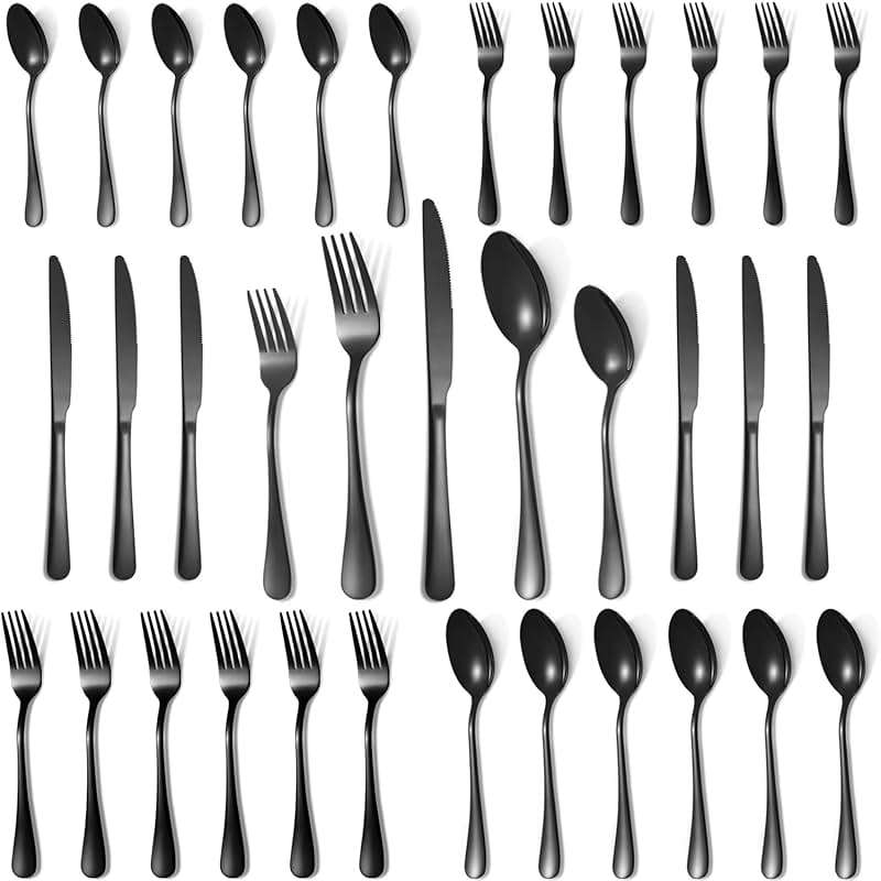30 Pcs Black Silverware Set for 6, Food Grade Stainless Steel Flatware Set, Eating Utensils Sets Include Fork/Knife/Spoon, Reusable Cutlery Set for Home Kitchen, Dishwasher Safe, Round Edge - Image 1