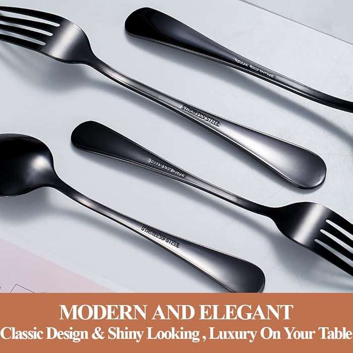 30 Pcs Black Silverware Set for 6, Food Grade Stainless Steel Flatware Set, Eating Utensils Sets Include Fork/Knife/Spoon, Reusable Cutlery Set for Home Kitchen, Dishwasher Safe, Round Edge - Image 5