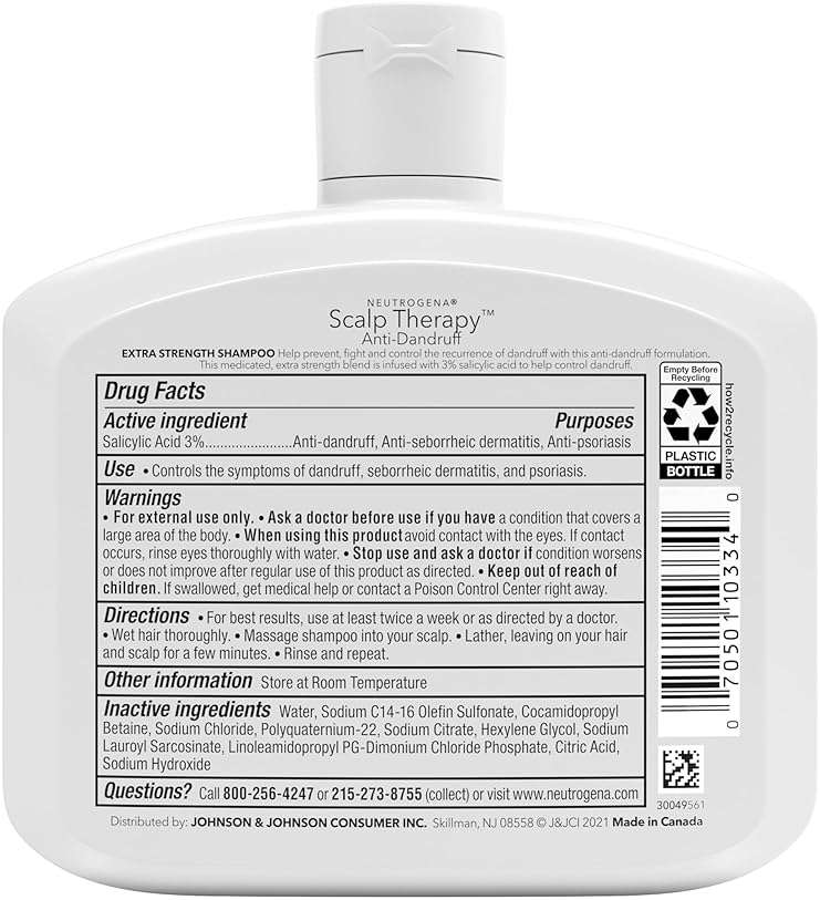 Neutrogena Scalp Therapy Anti-Dandruff Extra Strength Medicated Shampoo with 3% Salicylic Acid, Helps Prevent, Fight, & Control the Recurrence of Dandruff, Fragrance Free, 12 fl. oz - Image 8
