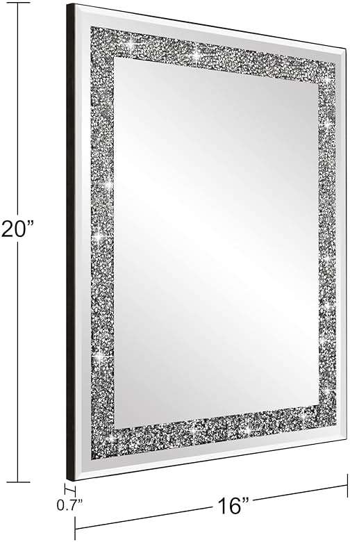Ruomeng Rectangular Wall Mirror, 16" x 20", Crystal Crush Diamond, Bathroom, Entryway & Bedroom - Image 2