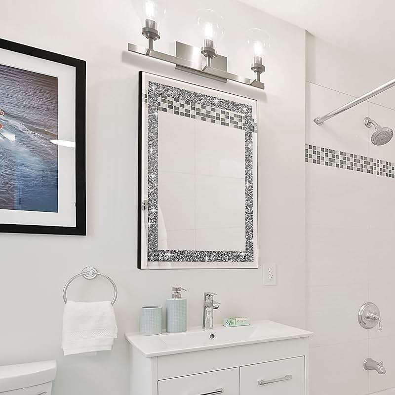 Ruomeng Rectangular Wall Mirror, 16" x 20", Crystal Crush Diamond, Bathroom, Entryway & Bedroom - Image 4