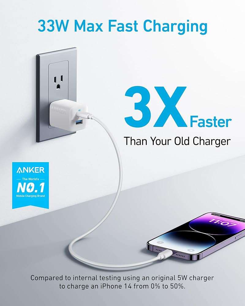 Anker USB Charger Block, 33W 2 Port Compact Type C Charger with Foldable Plug for iPhone 17/16 Series, Galaxy, and More (Cable Not Included, White) - Image 2