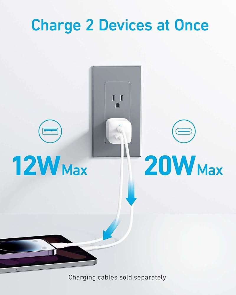 Anker USB Charger Block, 33W 2 Port Compact Type C Charger with Foldable Plug for iPhone 17/16 Series, Galaxy, and More (Cable Not Included, White) - Image 3