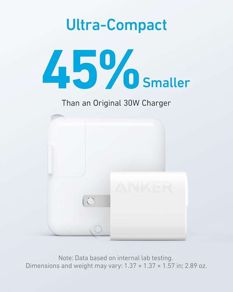 Anker USB Charger Block, 33W 2 Port Compact Type C Charger with Foldable Plug for iPhone 17/16 Series, Galaxy, and More (Cable Not Included, White) - Image 4