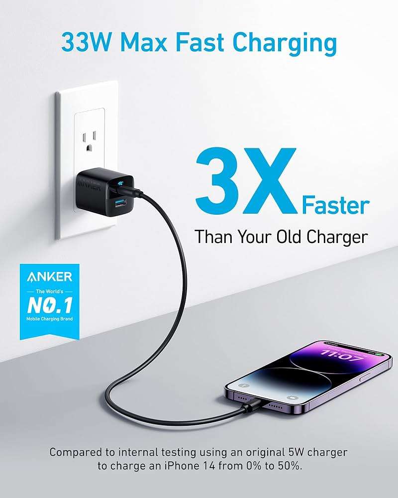 Anker USB Charger Block, 33W 2 Port Compact Type C Charger with Foldable Plug for iPhone 17/16 Series, Galaxy, and More (Cable Not Included, Black) - Image 2