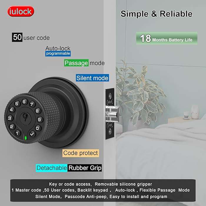 iulock Keypad & Key Smart Door Lock, 50 User Codes, Waterproof, Auto Lock - Matte Black - Image 3