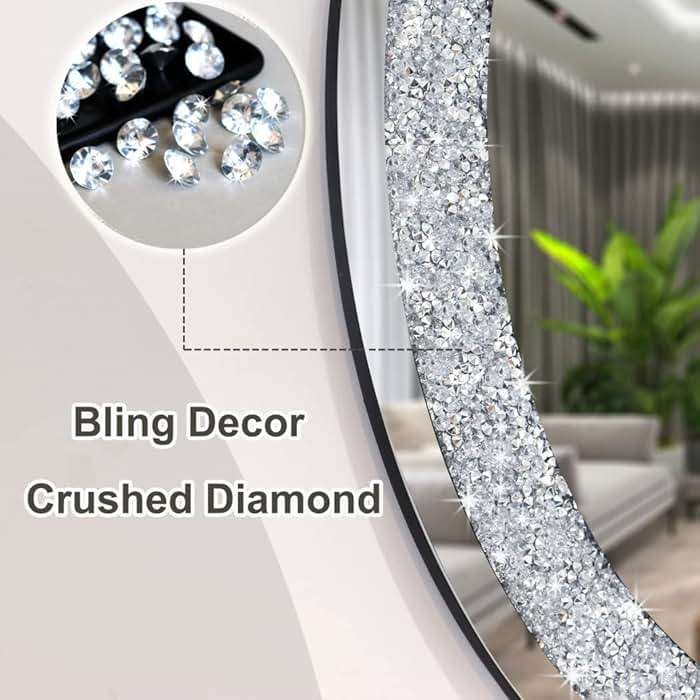 DMDFIRST Crystal Crushed Diamond Oval Shaped Silver Mirror Glam Bling for Wall Decoration 24x32x0.9inch Frameless Wall Hang Sparkly Glass Mirror Stunning Stylish Fashion Home Decor Decorative Mirror - Image 5