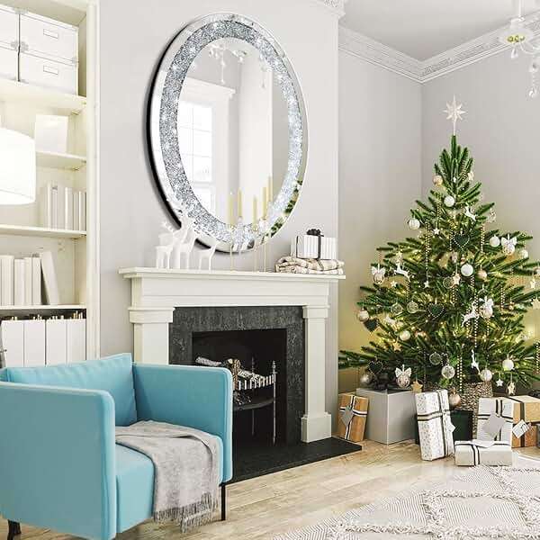 DMDFIRST Crystal Crushed Diamond Oval Shaped Silver Mirror Glam Bling for Wall Decoration 24x32x0.9inch Frameless Wall Hang Sparkly Glass Mirror Stunning Stylish Fashion Home Decor Decorative Mirror - Image 6