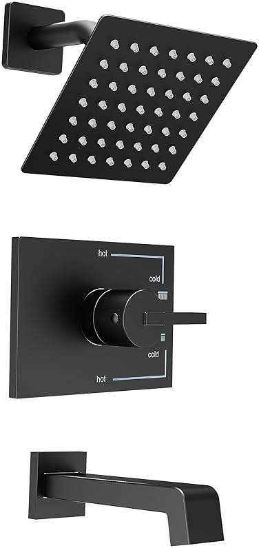 SOOOHOT Shower Fixtures, Black Shower Faucet Set with 6 Inch Matte Black Shower Head and Tub Spout, Black Shower Head and Handle Set (Valve Included) - Image 1