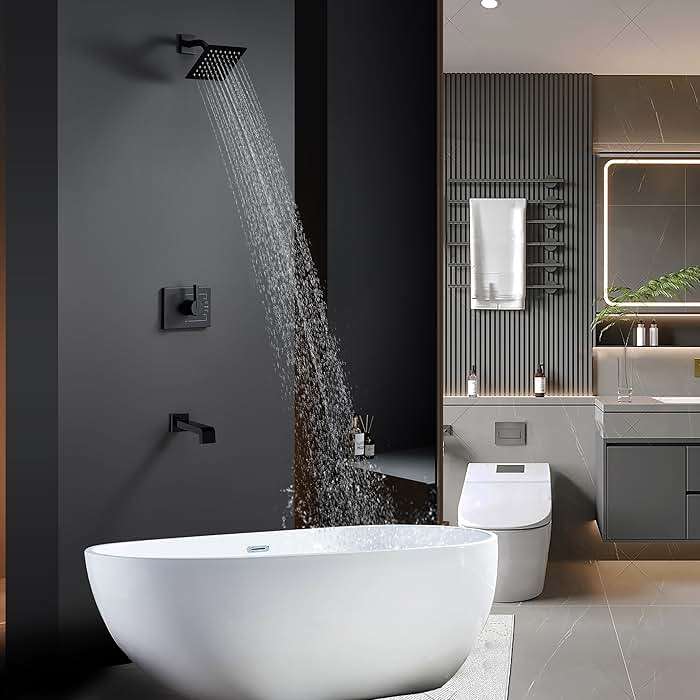 SOOOHOT Shower Fixtures, Black Shower Faucet Set with 6 Inch Matte Black Shower Head and Tub Spout, Black Shower Head and Handle Set (Valve Included) - Image 2