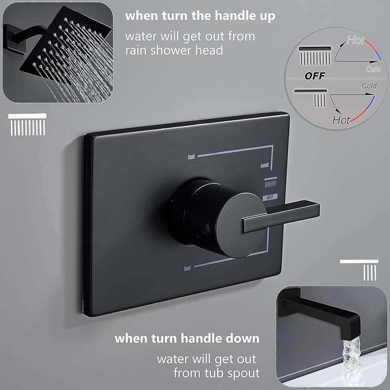 SOOOHOT Shower Fixtures, Black Shower Faucet Set with 6 Inch Matte Black Shower Head and Tub Spout, Black Shower Head and Handle Set (Valve Included) - Image 3