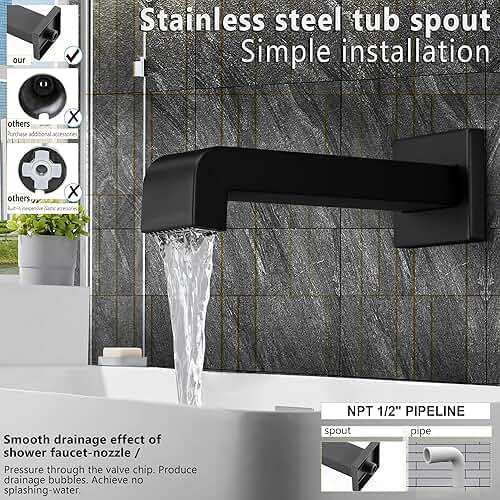 SOOOHOT Shower Fixtures, Black Shower Faucet Set with 6 Inch Matte Black Shower Head and Tub Spout, Black Shower Head and Handle Set (Valve Included) - Image 4