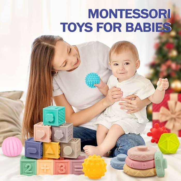 Jyusmile Baby Toys 6-12 Months, Montessori Toy for Babies 6-12 Months, Incl Stacking Building Blocks & Soft Infant Teething Toys & Sensory Balls for Toddlers 0-3-6-9-12 Month - Image 7
