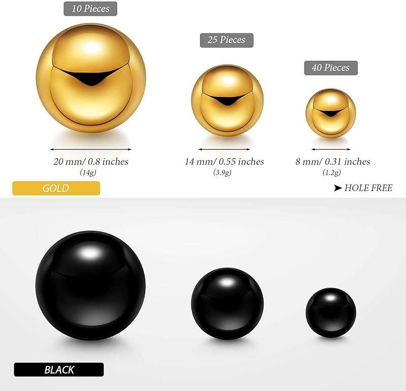 150 Pieces Vase Makeup Beads No Hole Gloss Mixed Sizes Round Pearl for Home Wedding Decor, 8/14/20 mm(Gold, Black) - Image 3