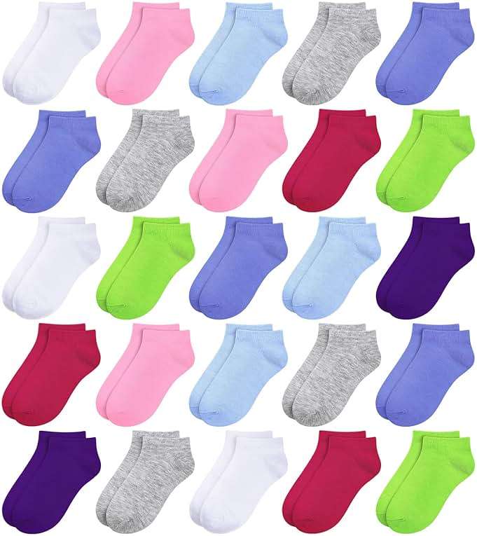 BOOPH 25 Pack Kids Low Cut Ankle Socks Boys Girls Half Cushion Athletic Socks - Image 1