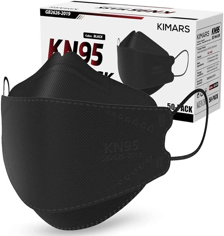 KIMARS KN95 Face Masks 50 Pack, Breathable Comfortable and Disposable KN95 Mask, Black - Image 1