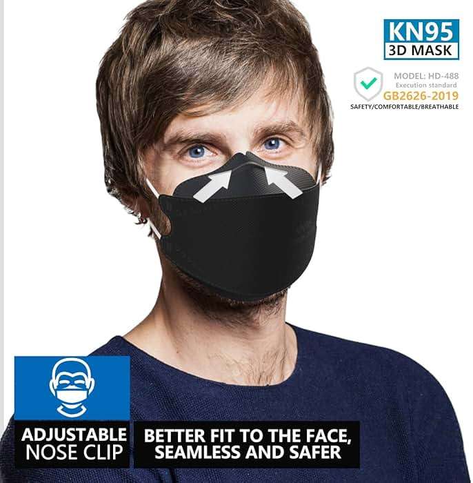 KIMARS KN95 Face Masks 50 Pack, Breathable Comfortable and Disposable KN95 Mask, Black - Image 2