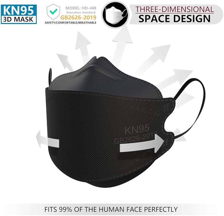 KIMARS KN95 Face Masks 50 Pack, Breathable Comfortable and Disposable KN95 Mask, Black - Image 3