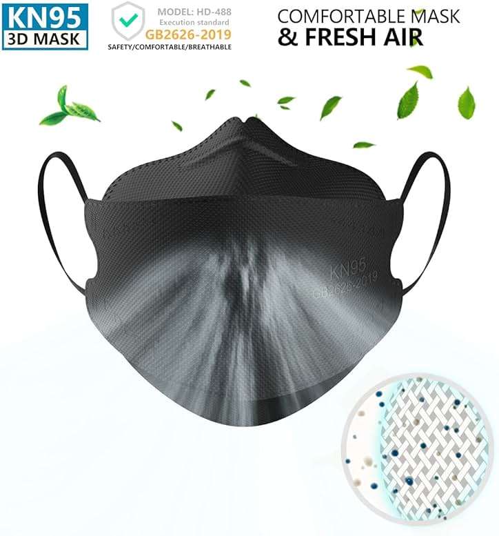 KIMARS KN95 Face Masks 50 Pack, Breathable Comfortable and Disposable KN95 Mask, Black - Image 5