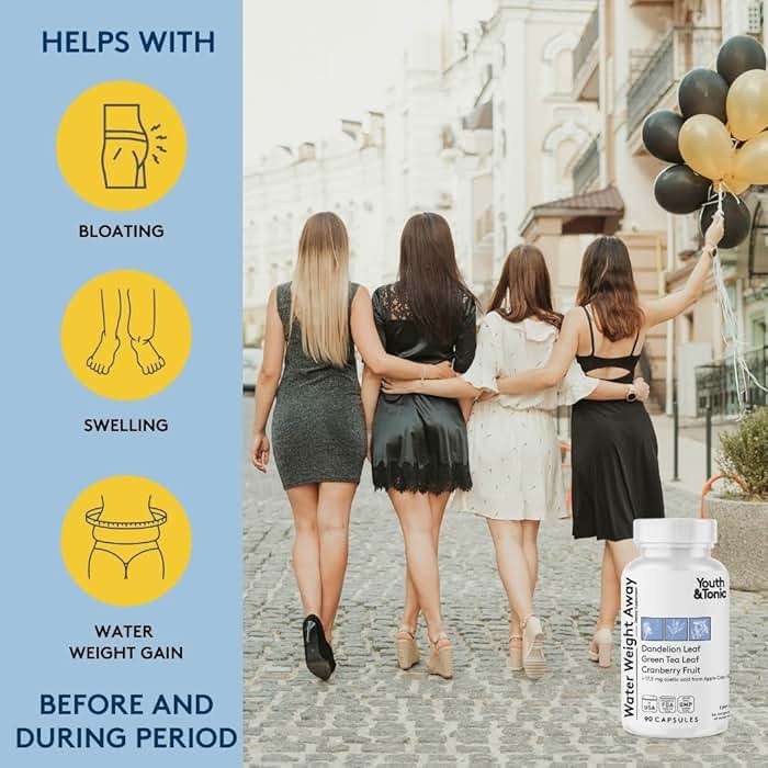 Youth & Tonic Water Pills for Fluid Retention – Water Weight Away Natural Diuretic for Bloat Relief & Fluid Balance, Support for Swollen Legs & Feet with Potassium & Vitamin B6 – 90 Pills - Image 2