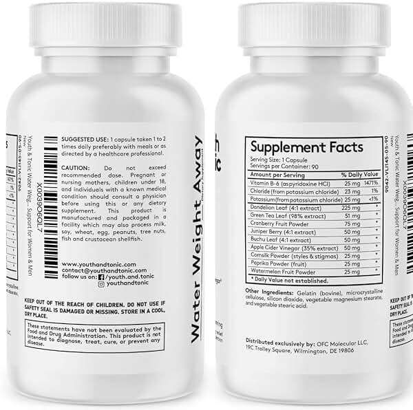 Youth & Tonic Water Pills for Fluid Retention – Water Weight Away Natural Diuretic for Bloat Relief & Fluid Balance, Support for Swollen Legs & Feet with Potassium & Vitamin B6 – 90 Pills - Image 6