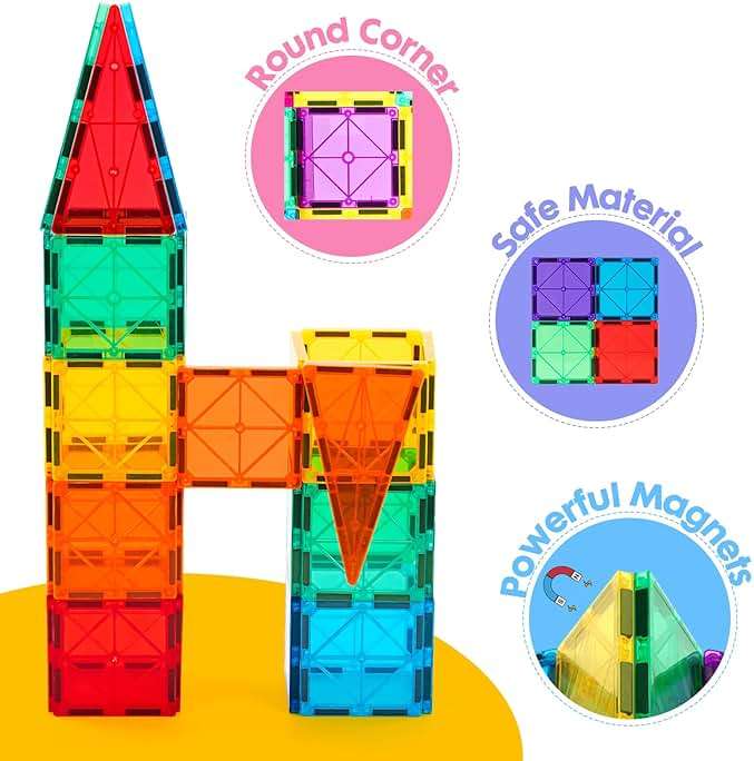 Gemmicc 100 PCS Magnetic Tiles with 2 Cars, STEM Approved Educational Magnet BuildingToys, Magnet Puzzles Stacking Blocks for Boys Girls - Image 6