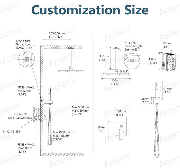Aolemi Ceiling Mount Shower Faucet Set,Shower System Rain Showerhead and Handheld Spray Combo High-Pressure Showerheads Set with Valve and Trim Kit Rough-in Valve,12 Inch Matte Black - Image 4