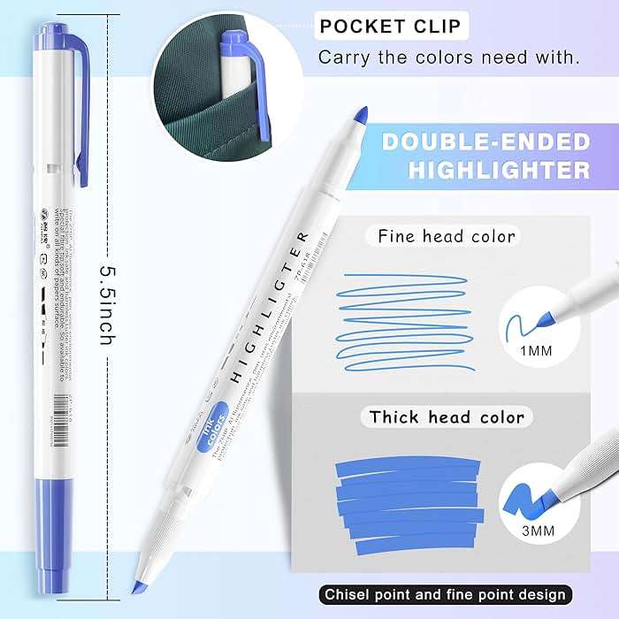Zmcik Double Ended Highlighters with Soft Chisel Tip, 25-Pack Quick Dry Assorted Colors, Pastel Highlighters Set for School/Office Journaling, Bible Assorted Colors - Image 3